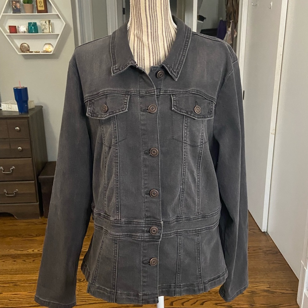 Skinnygirl Washed Black Peplum Denim Jacket